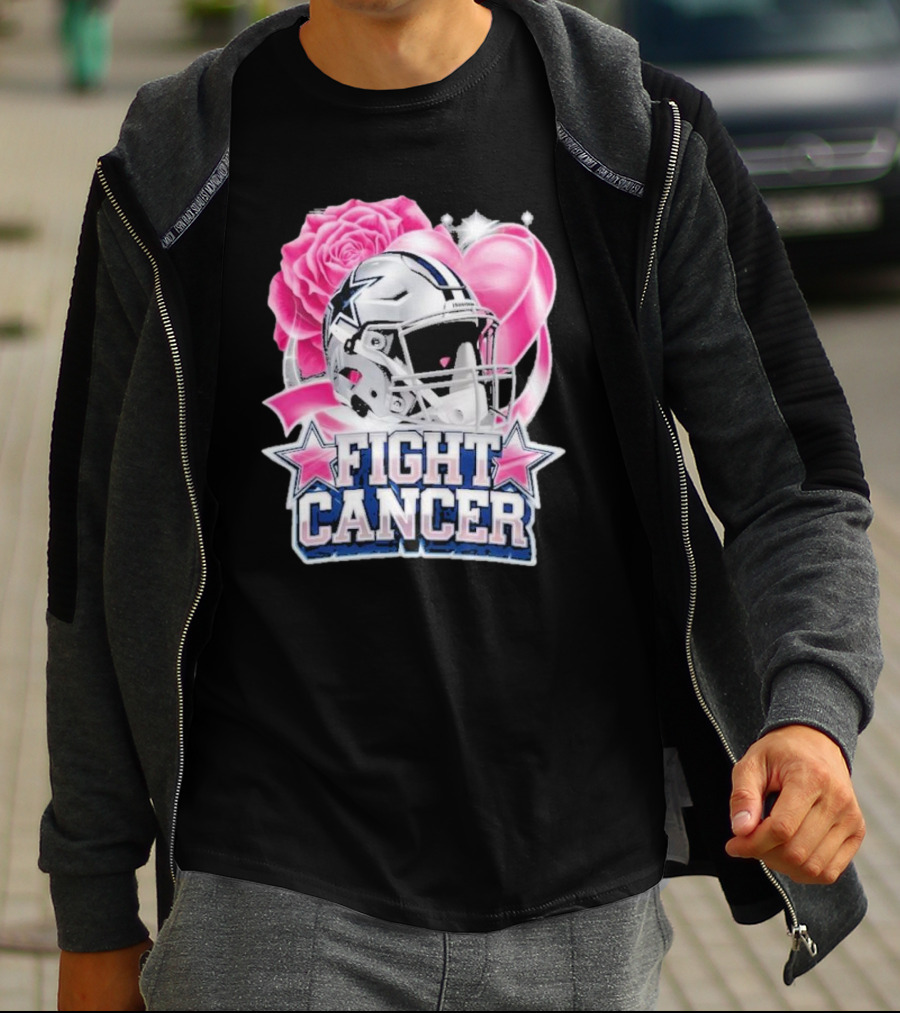 Fight Cancer Breast Cancer Dallas Cowboys Helmet Roses Pink T-Shirt