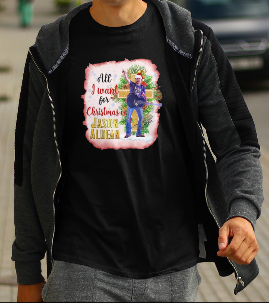 All I Want For Christmas Is Jason Aldean In Santa Hat With Guitar T-Shirt