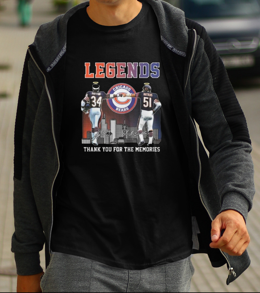 LEGENDS Chicago Bears Payton Butkus Thank You For The Memories Signatures T-Shirt