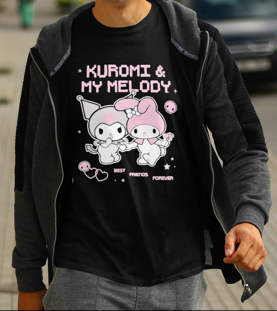 Kuromi And My Melody Best Friends Forever Skull Cute And Heart T-Shirt