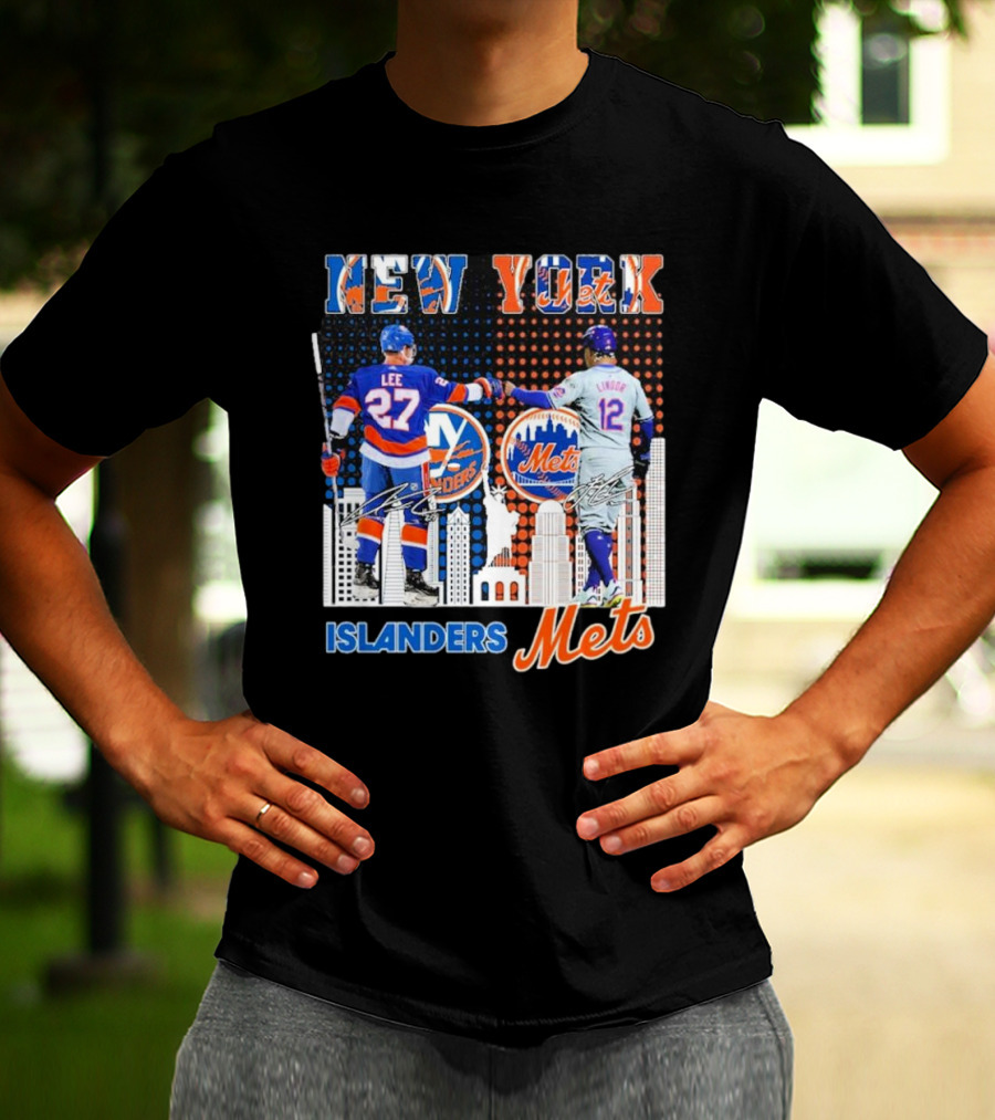 New York Islanders Mets Anders Lee Francisco Lindor Collaboration T-Shirt