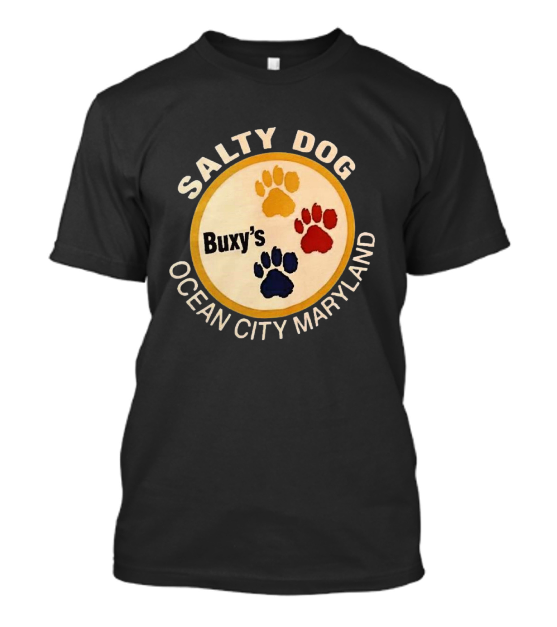Salty Dog Buxy’s Ocean City Maryland Three Paw Prints T-Shirt