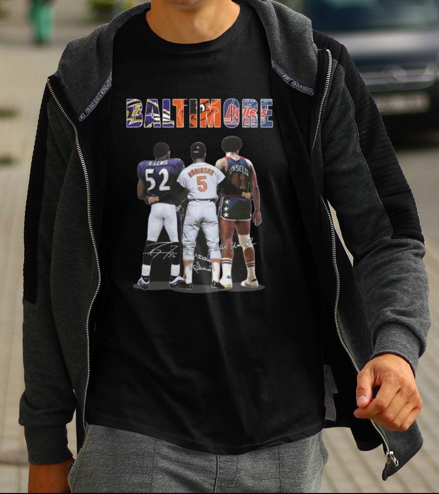Baltimore Ravens Lewis Orioles Robinson Bullets Unseld Signatures T-Shirt