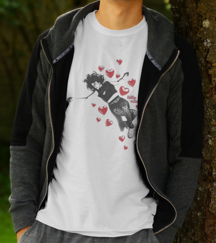 Billie Eilish Surrounded By Floating Red Hearts Valentine T-Shirt