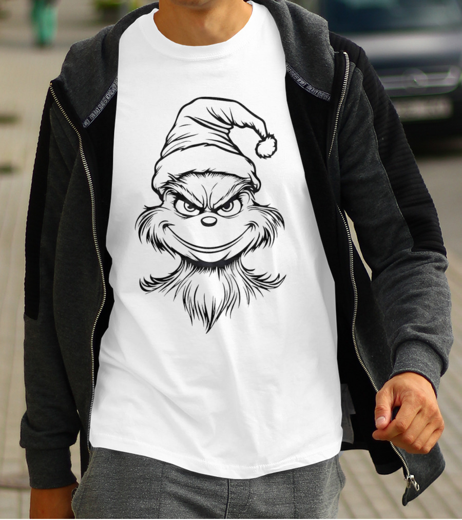 Grinch Face Outline Merry Christmas T-Shirt