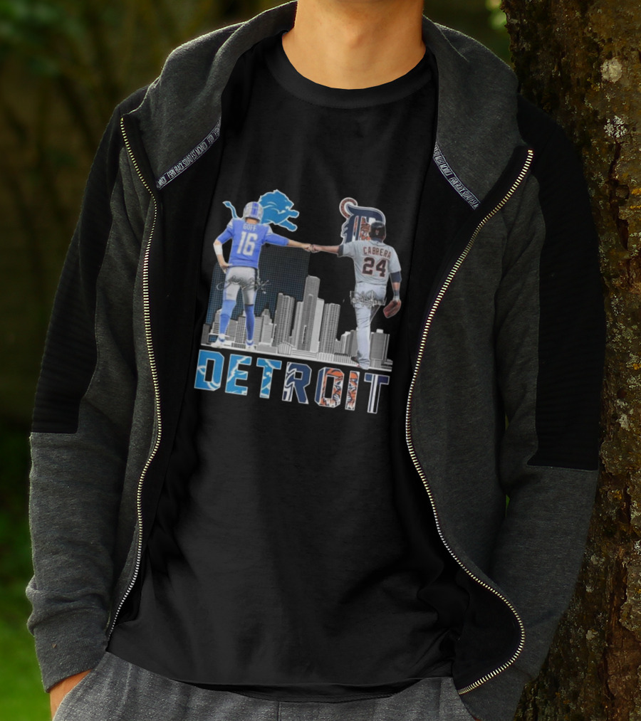 Detroit Lions Goff Tigers Cabrera Signatures Skyline T-Shirt