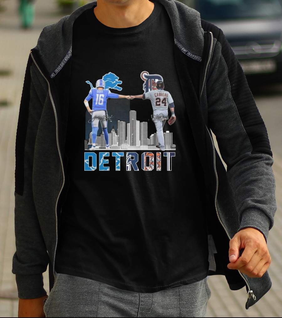 Detroit Lions Goff Tigers Cabrera Signatures Skyline T-Shirt