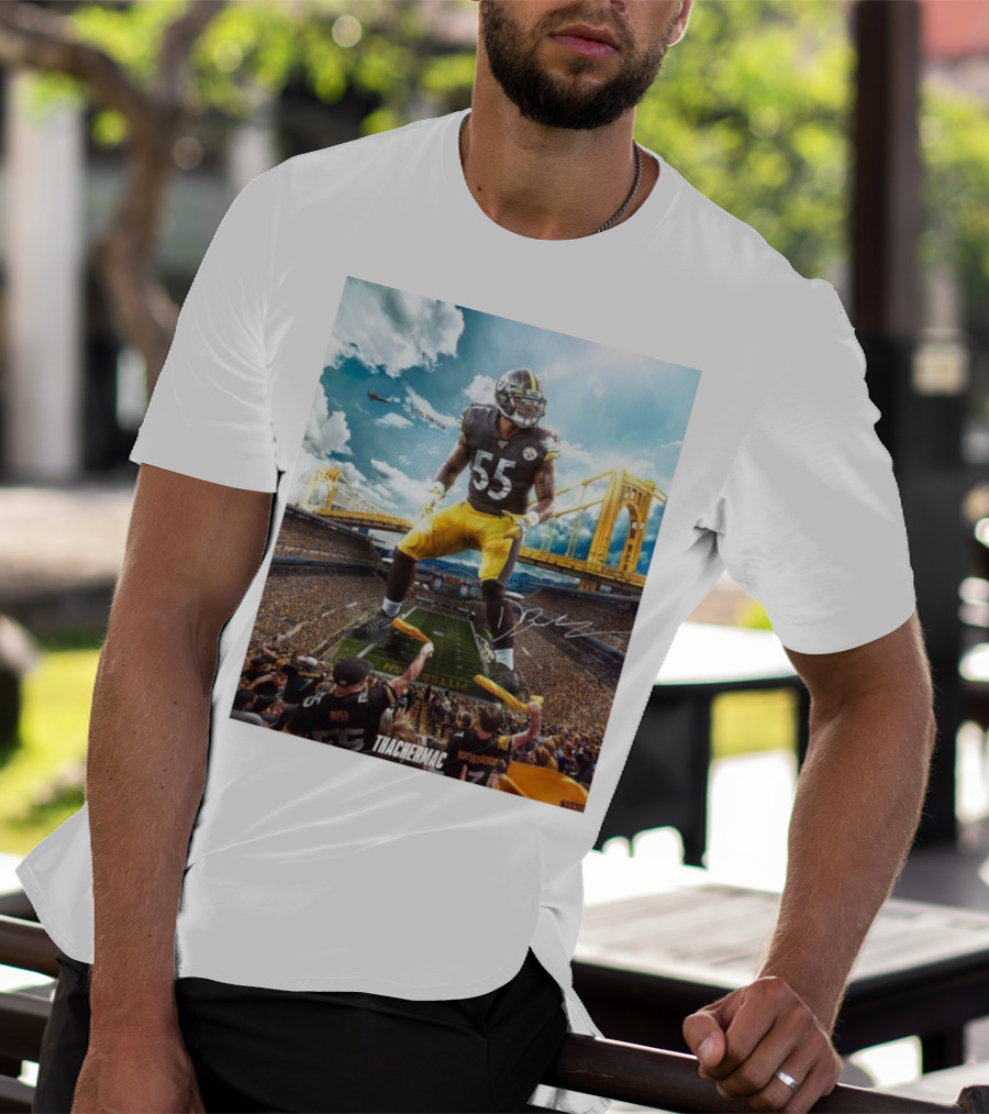 Thachermac Pittsburgh Steelers 55 Player In Stadium With Signature And Bridge Background T-Shirt