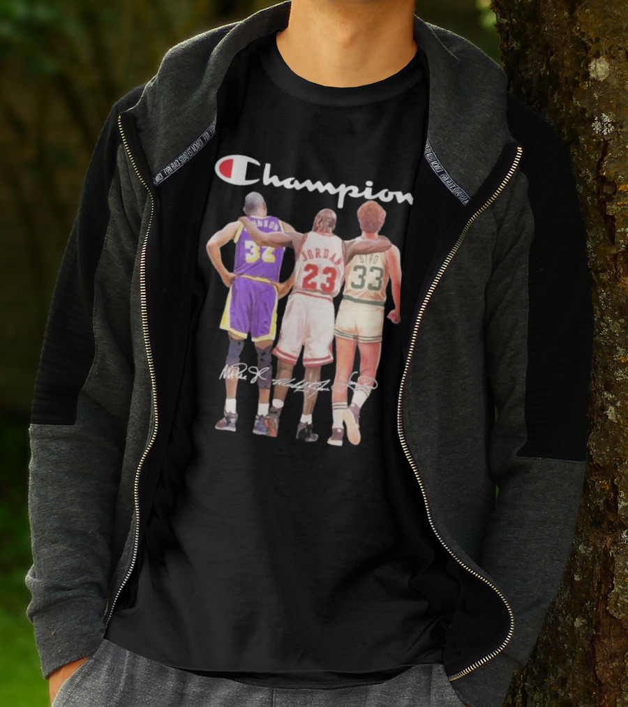 Champion Magic Johnson Jordan Bird Signatures 32 23 33 T-Shirt