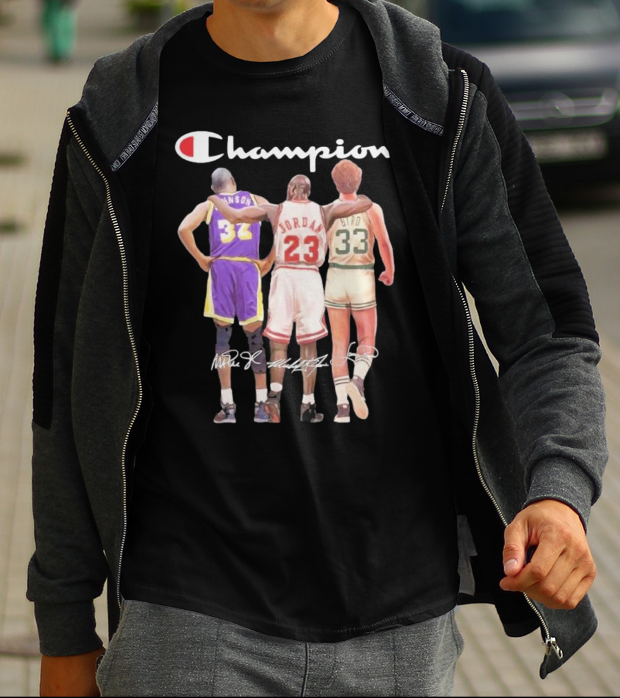 Champion Magic Johnson Jordan Bird Signatures 32 23 33 T-Shirt