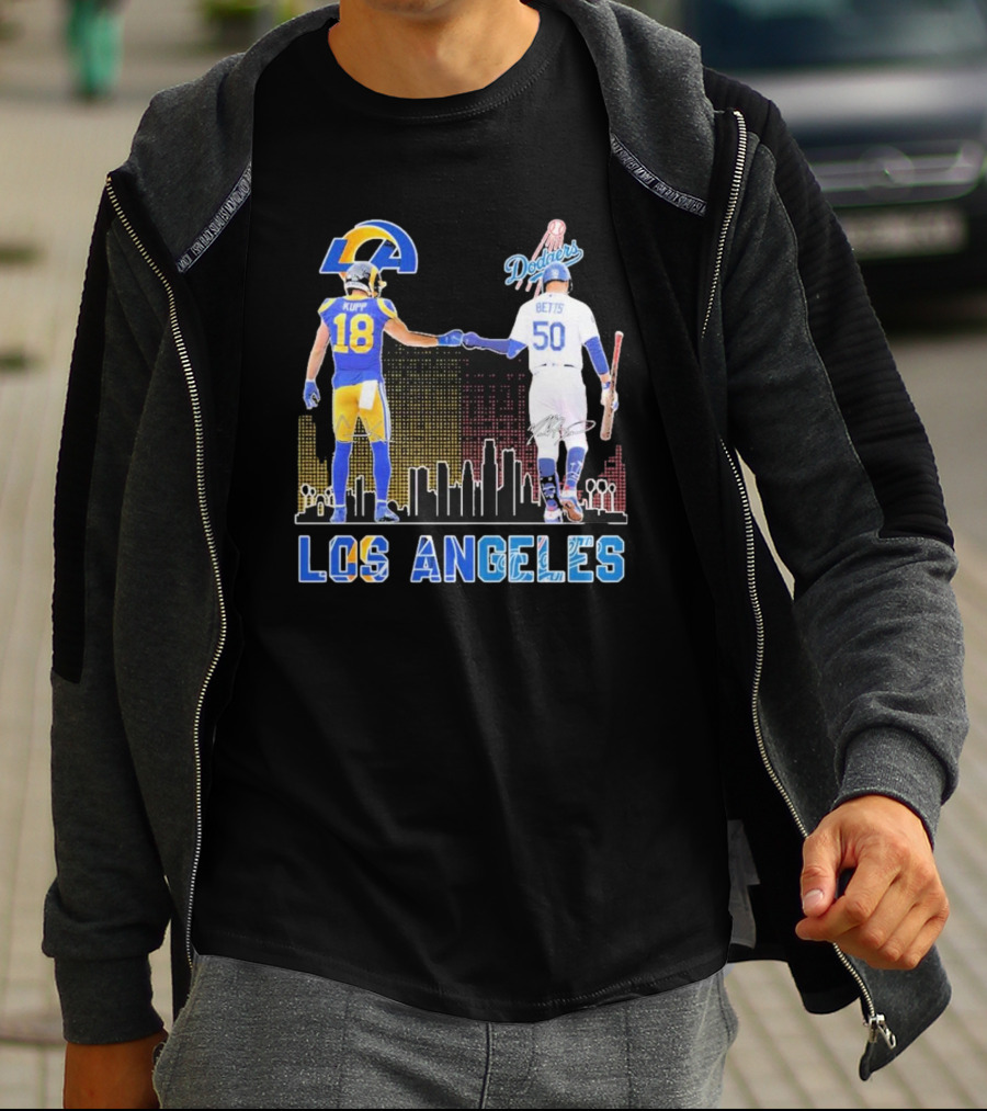 Los Angeles Rams And Dodgers Cooper Kupp Mookie Betts Skyline Collaboration T-Shirt