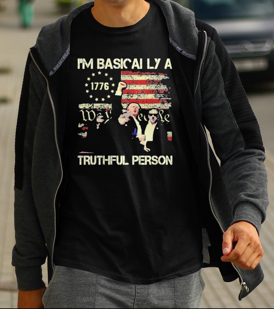 I'M BASICALLY A TRUTHFUL PERSON 1776 We The People Vintage USA Flag T-Shirt