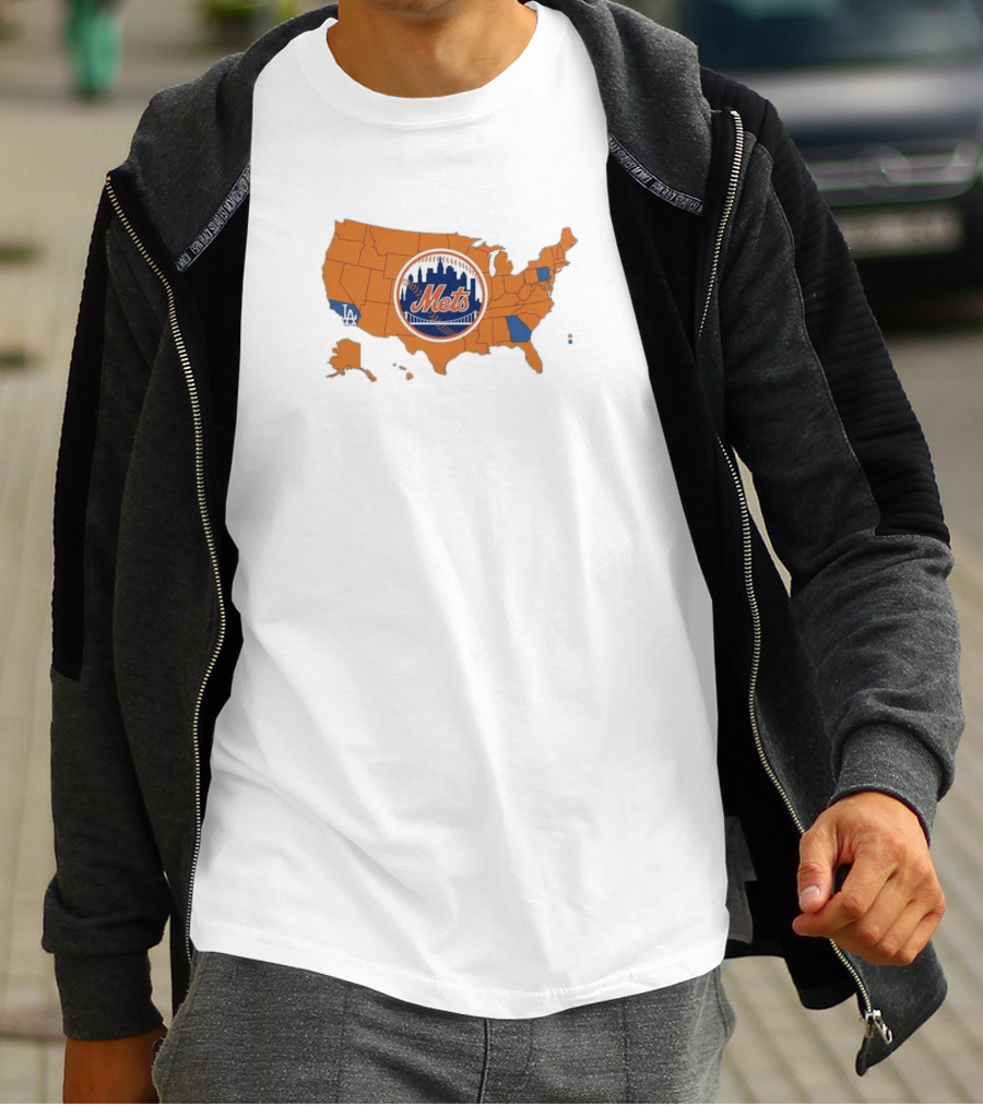 Map Of America Rooting For Mets With Dodgers And Braves Highlights In NLCS MLB T-Shirt