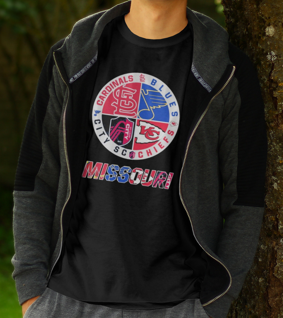 Missouri Cardinals Blues City SC Chiefs Logo Collection T-Shirt