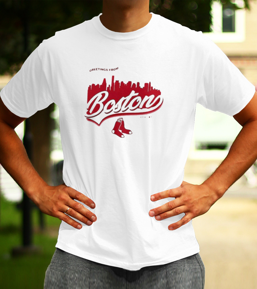 Greetings From Boston Red Sox Erin Andrews Domestic Postcard Skyline Graphics T-Shirt