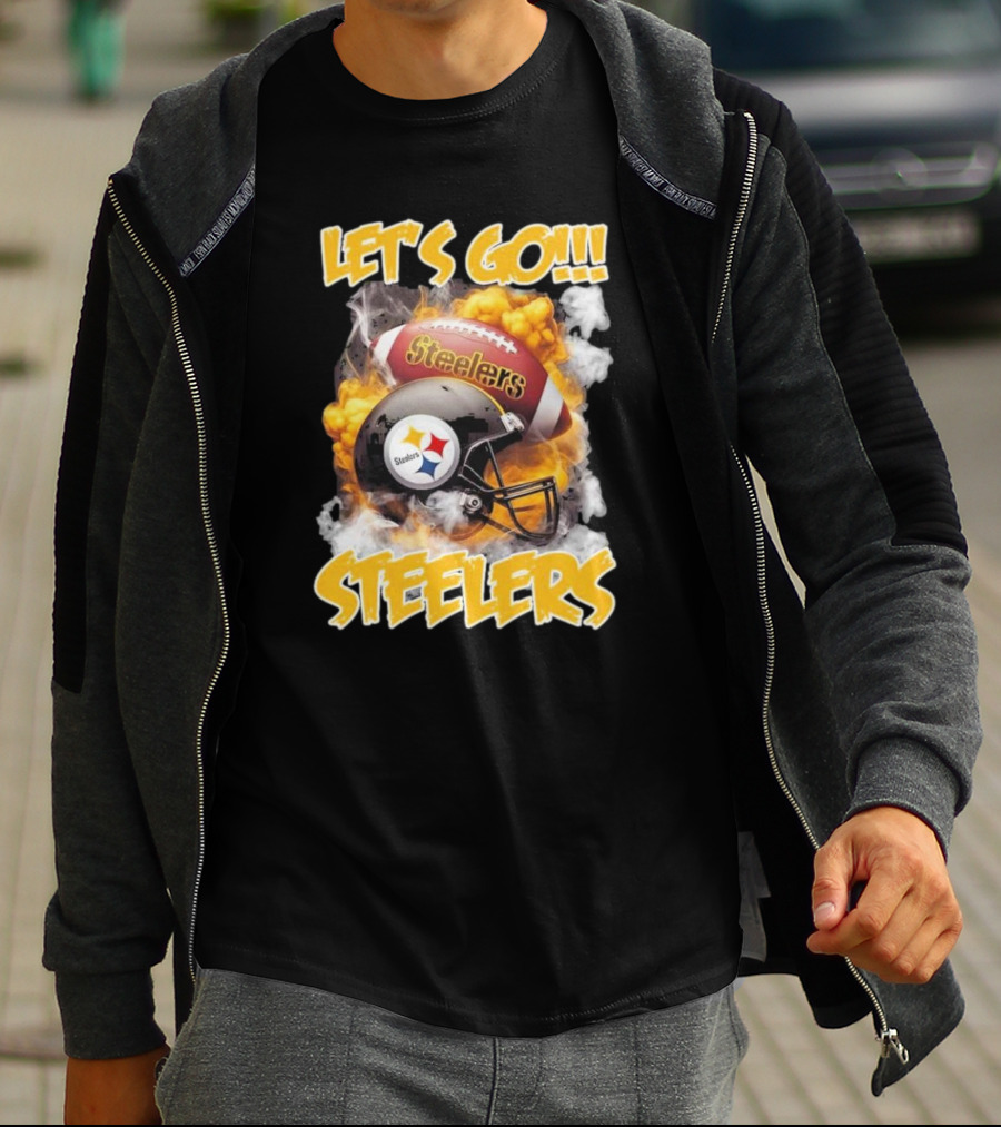 Pittsburgh Steelers Vintage Helmets Let's Go Steelers Football Helmets And Smoke T-Shirt