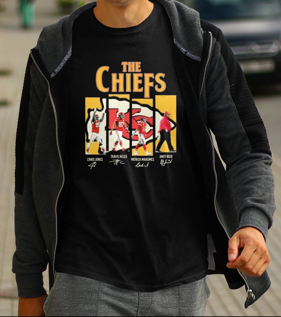 The Chiefs Chris Jones Travis Kelce Patrick Mahomes Andy Reid Signatures T-Shirt
