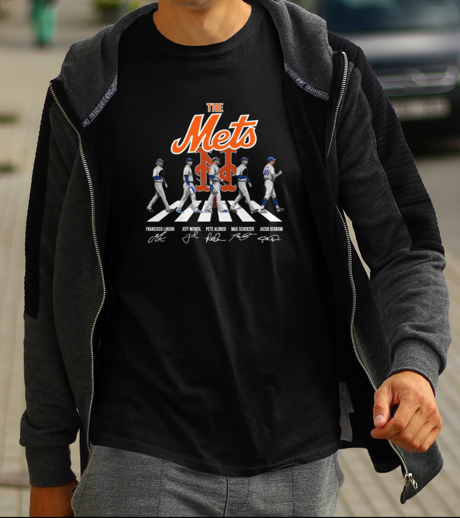 The New York Mets Francisco Lindor Jeff McNeil Pete Alonso Max Scherzer Jacob Degrom Walking T-Shirt