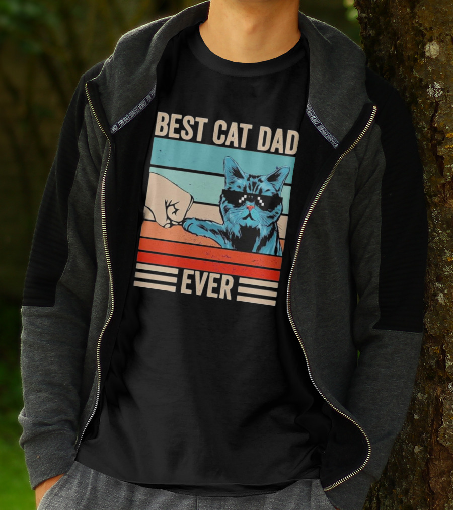 Best Cat Dad Ever Bump Fist With Cool Cat FatherS Day T-Shirt