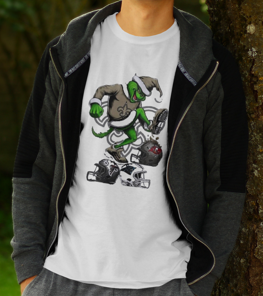 Grinch Crushes Rival NFL Teams In New Orleans Saints Gear T-Shirt