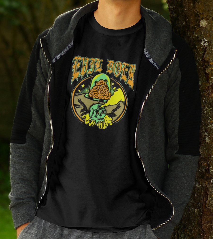Evil Doer October Monster Skull And Brain In Jar T-Shirt