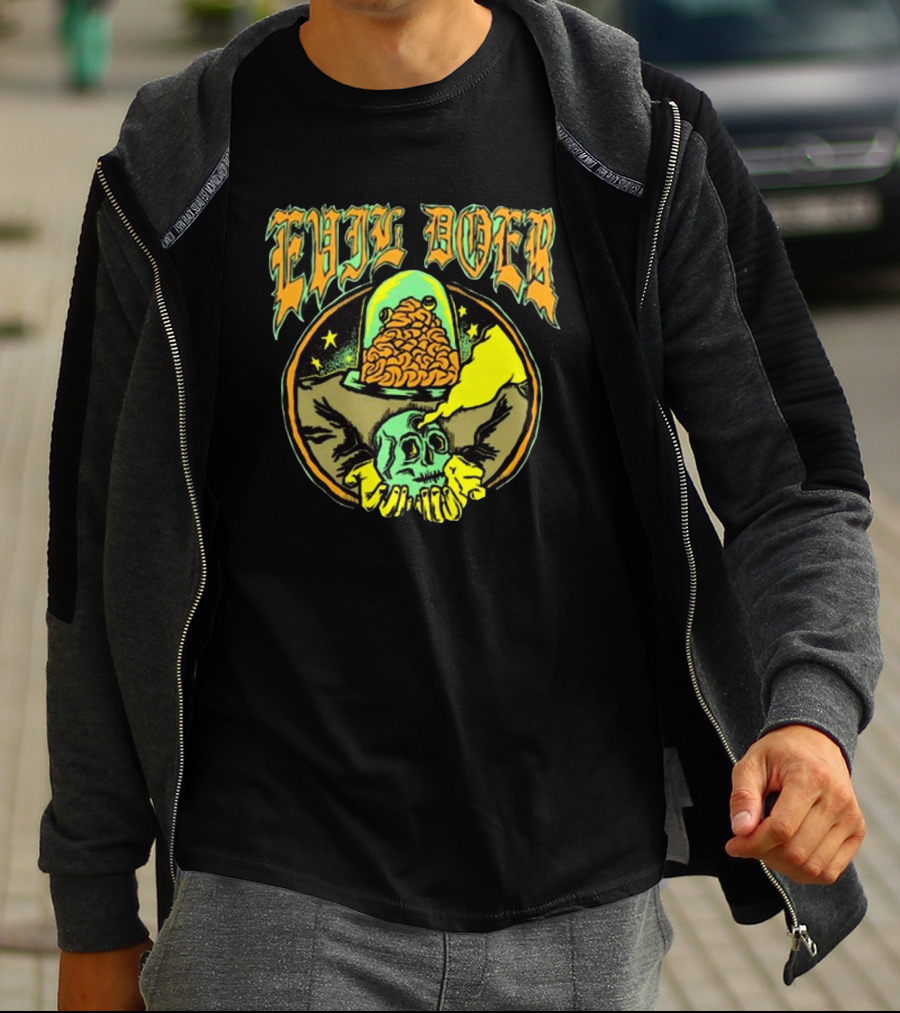 Evil Doer October Monster Skull And Brain In Jar T-Shirt