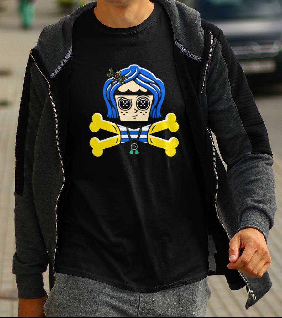 Coraline Inspired Button Eyed Crossbones By Johnny Cupcakes T-Shirt