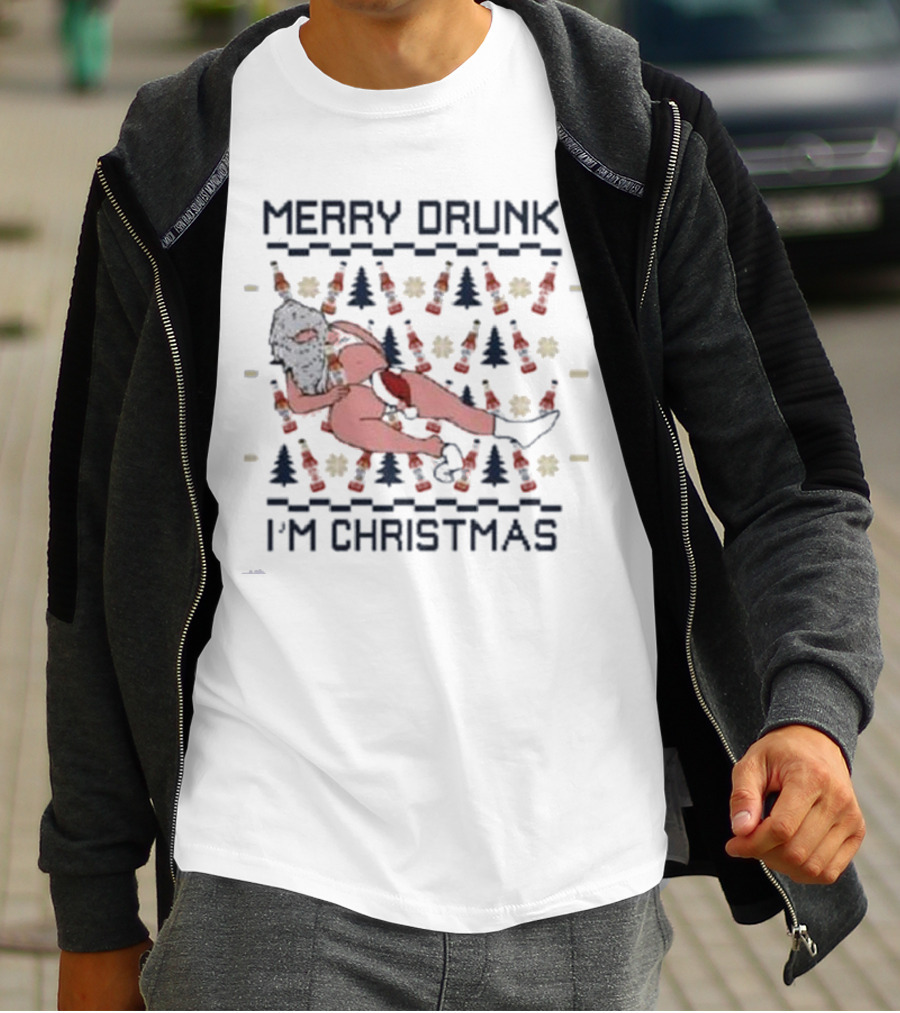 Miller Lite Merry Drunk Santa Ugly Christmas I'm Christmas T-Shirt