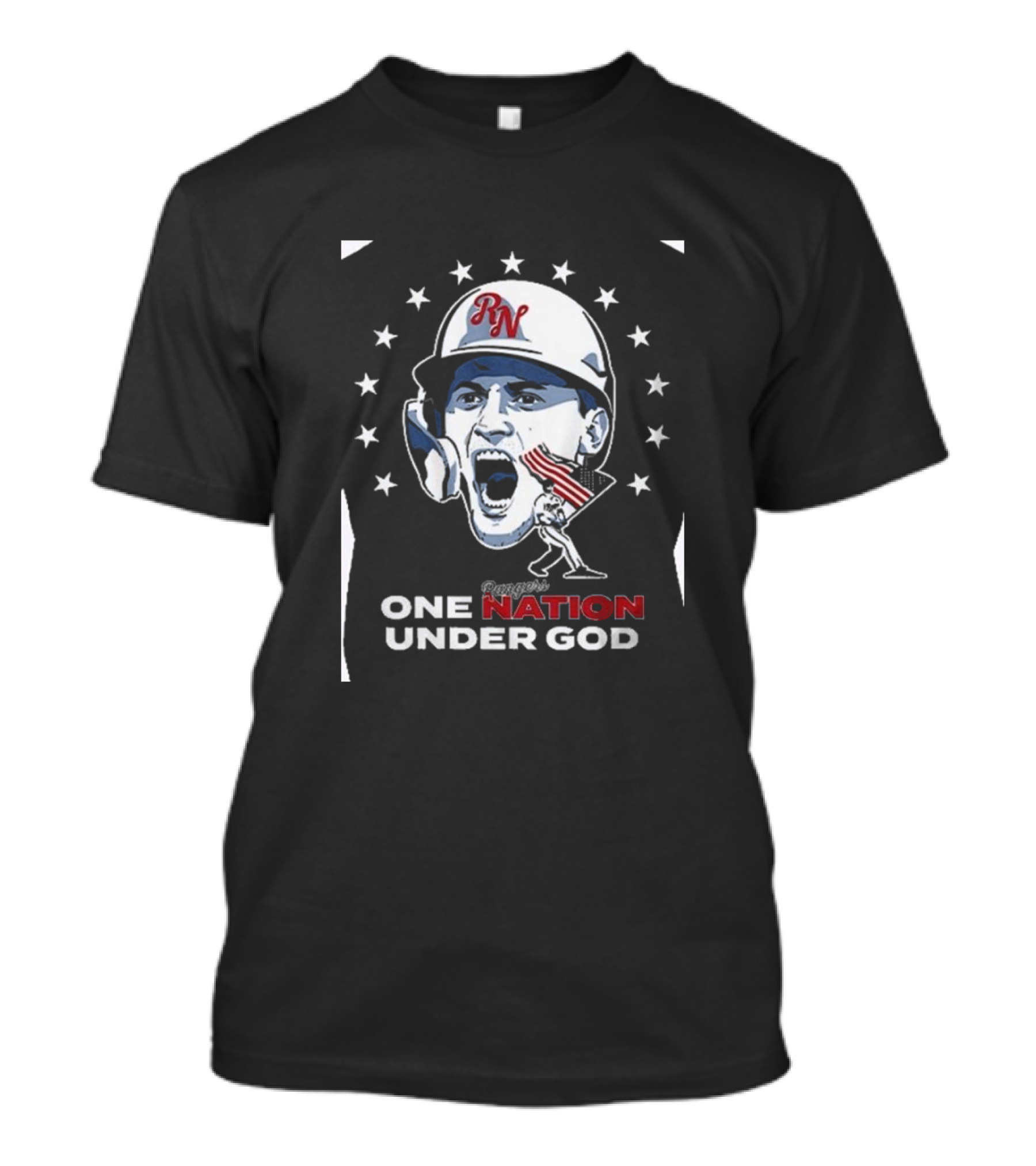 Rangers One Nation Under God Baseball Player And Stars With American Flag T-Shirt