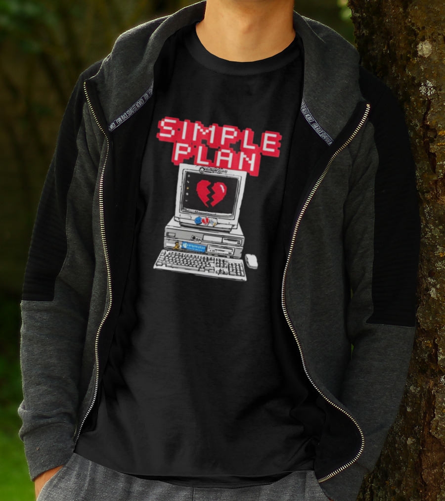 Simple Plan Retro Computer With Broken Heart Symbol T-Shirt