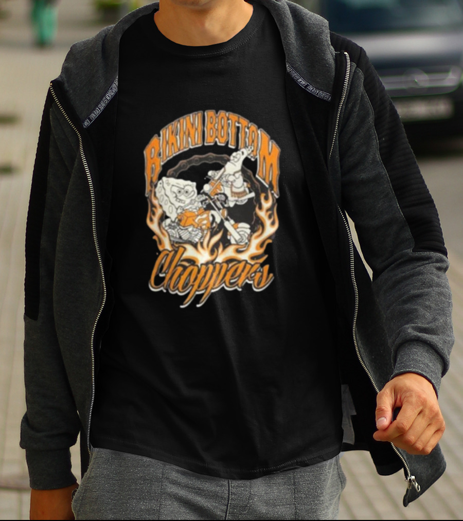 Bikini Bottom Choppers Spongebob Flames Motorcycle Riders T-Shirt