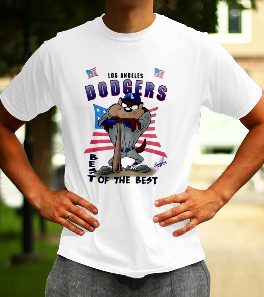 Los Angeles Dodgers Best Of The Best With Mascot And American Flags T-Shirt