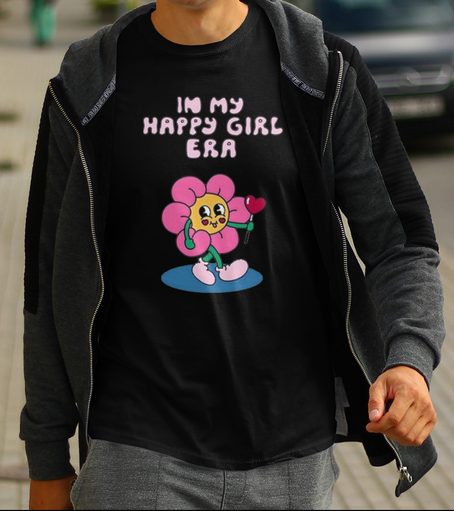 In My Happy Girl Era With Pink Flower Character And Heart Lollipop T-Shirt