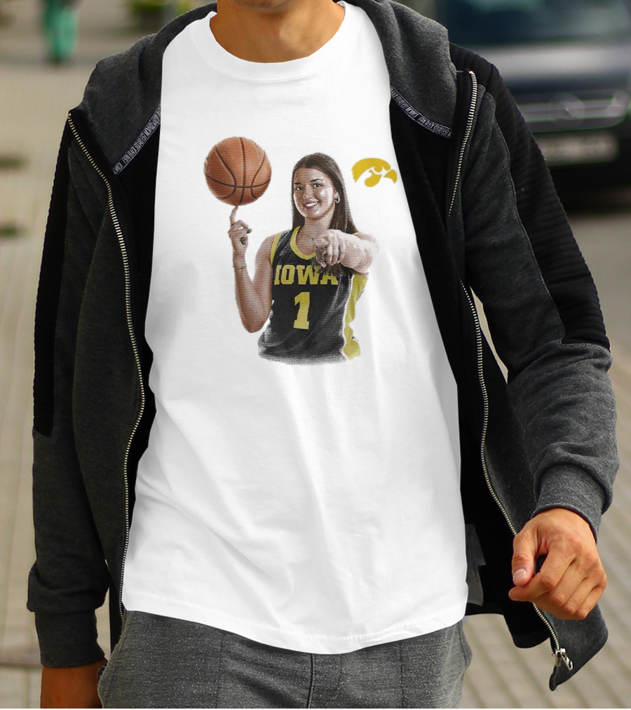 Taylor Stremlow Iowa Basketball Number 1 Portrait Signature With Team T-Shirt
