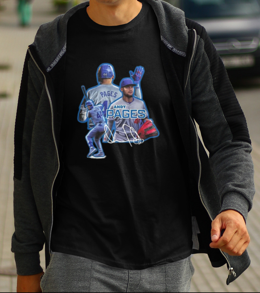 Andy Pages LA Dodgers Baseball 44 Signature Player Collage T-Shirt