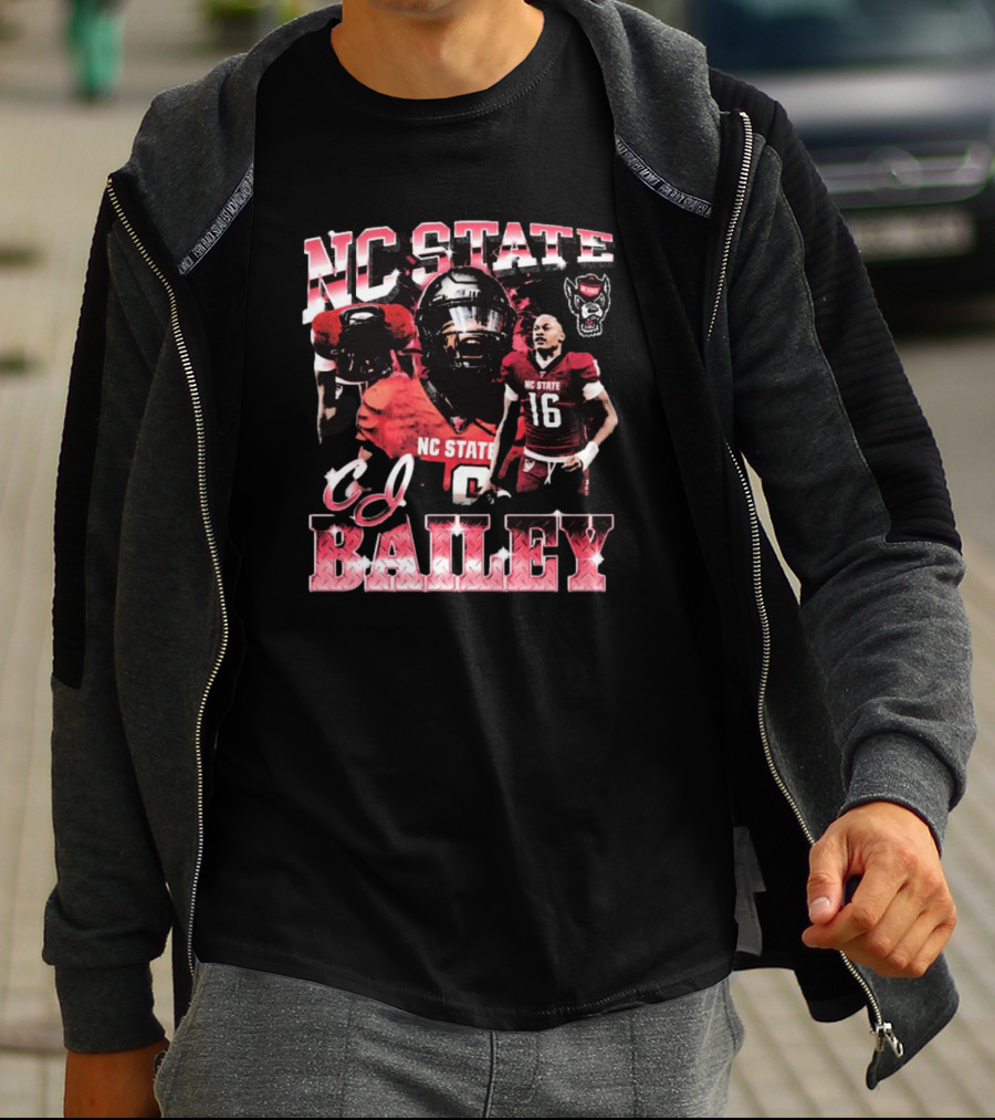 NC State Wolfpack CJ Bailey 90s Football Player Collage T-Shirt
