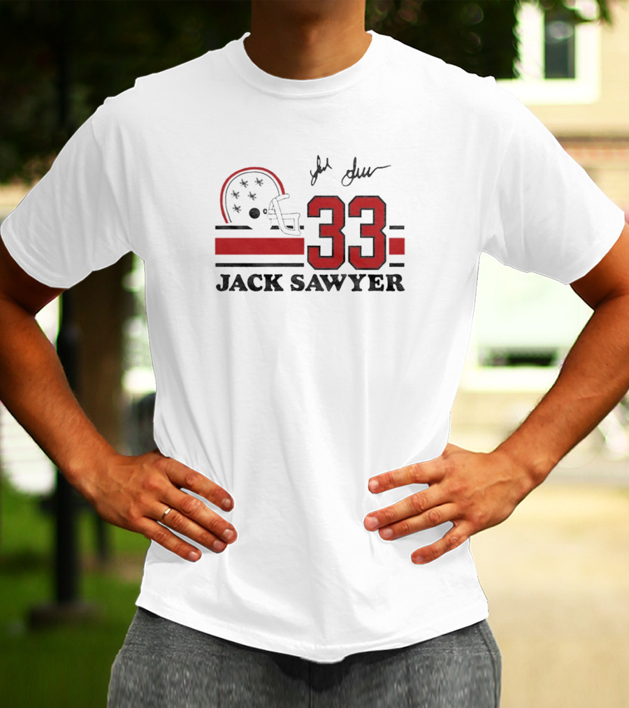 Jack Sawyer #33 Ohio State Signature Helmet And Jersey T-Shirt