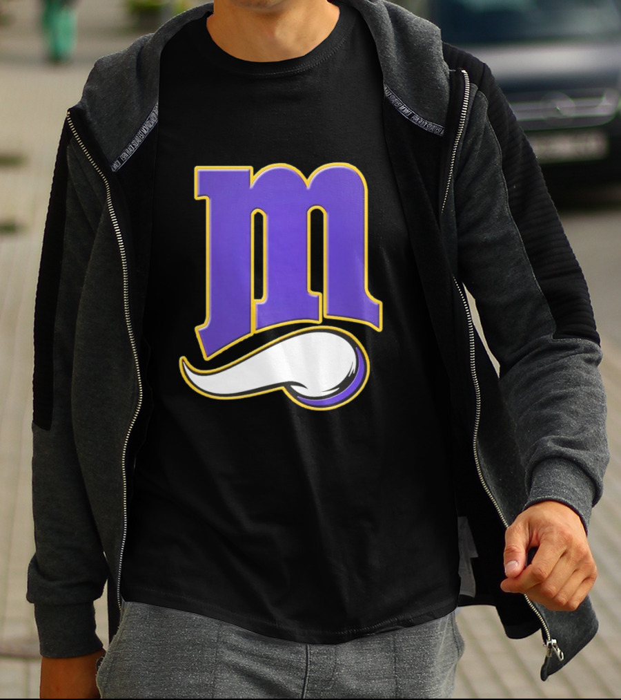 Minnesota Vikings And Minnesota Twins M Logo Fusion In Purple And White T-Shirt