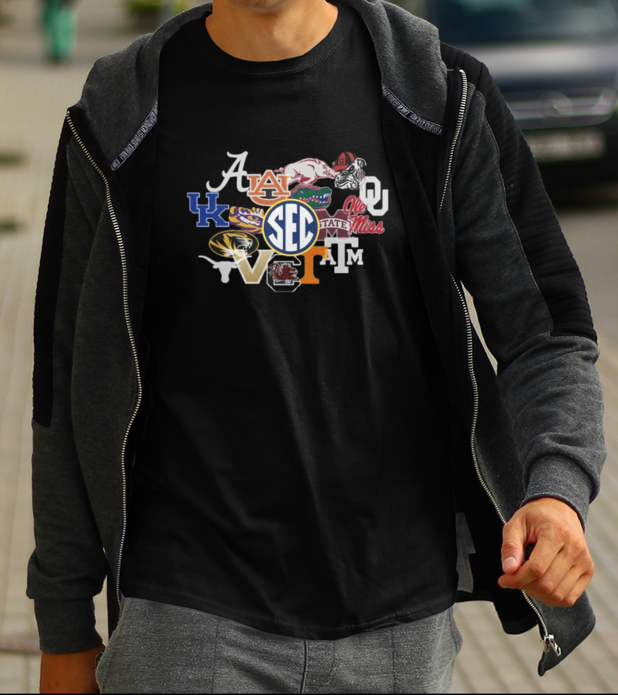 SEC Charcoal Fade Short Sleeve T With University Logos And Mascots T-Shirt