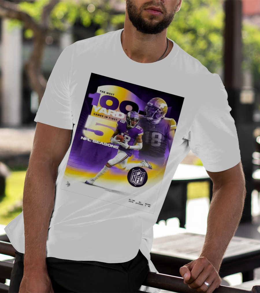 The Most 100 Yard Games In First 5 NFL Seasons Minnesota Vikings Justin Jefferson T-Shirt