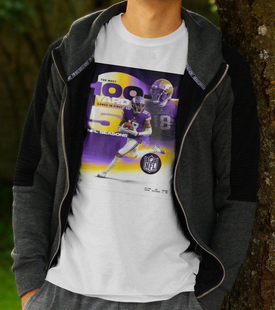 The Most 100 Yard Games In First 5 NFL Seasons Minnesota Vikings Justin Jefferson T-Shirt