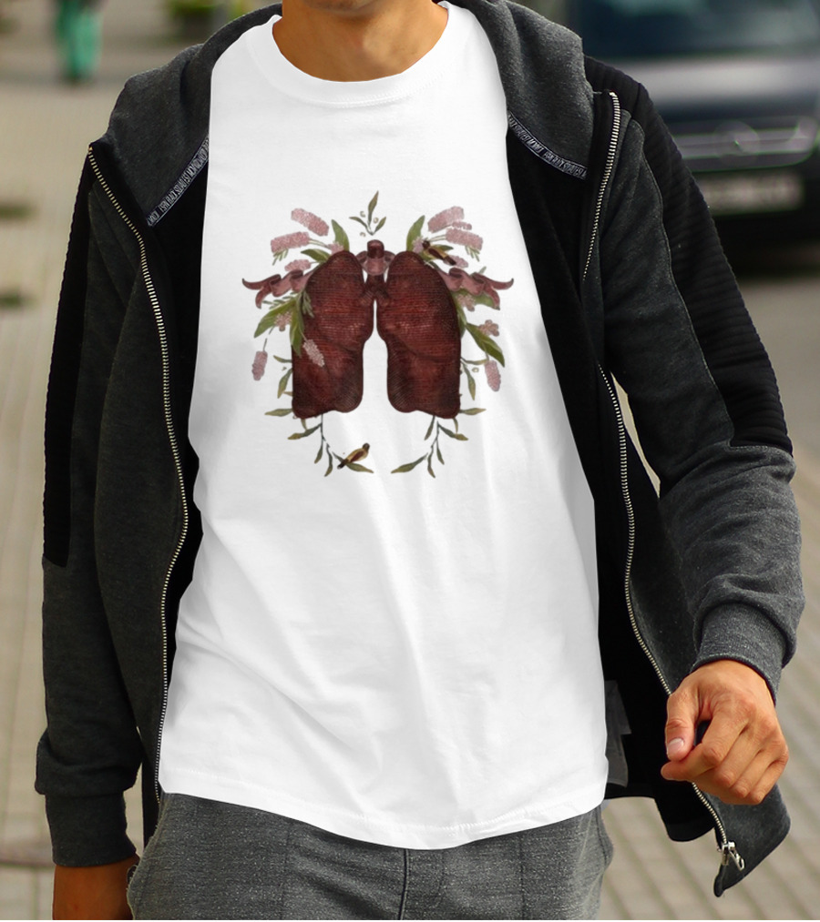 Natural Maroon Lungs Botanical Embellishment T-Shirt