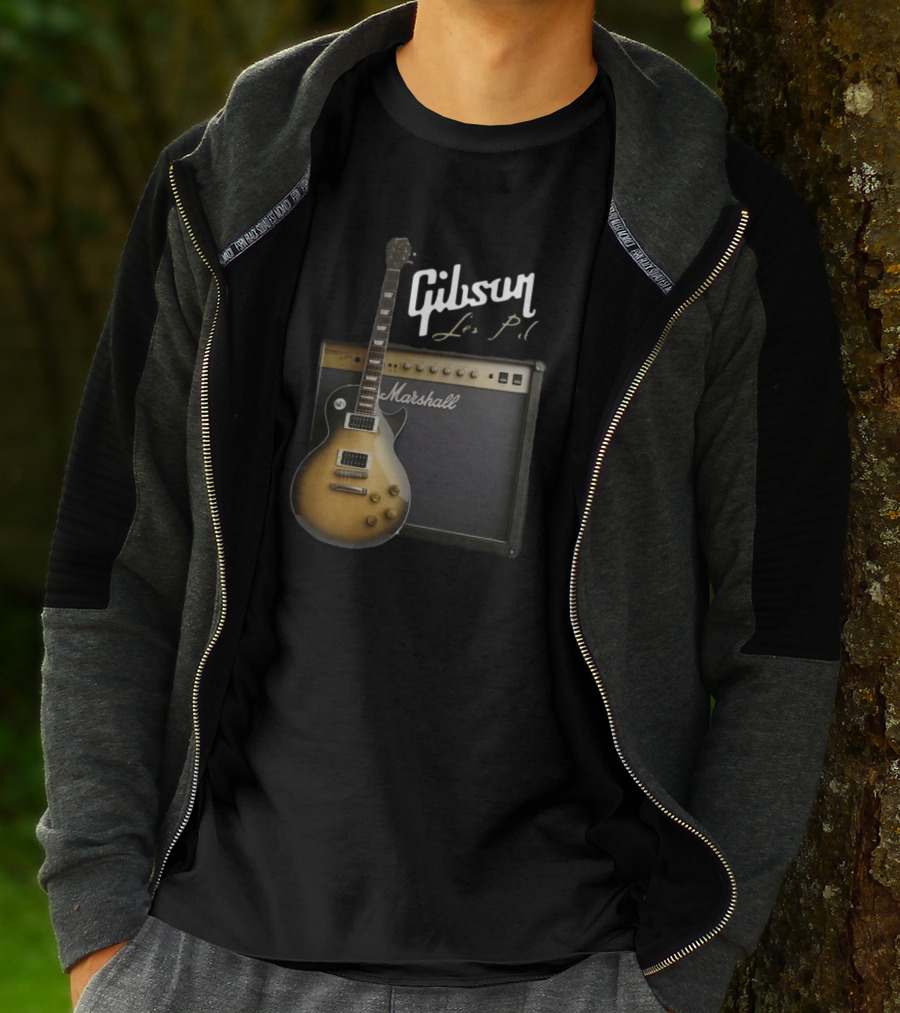 Gibson Les Paul Guitar With Marshall Amplifier T-Shirt