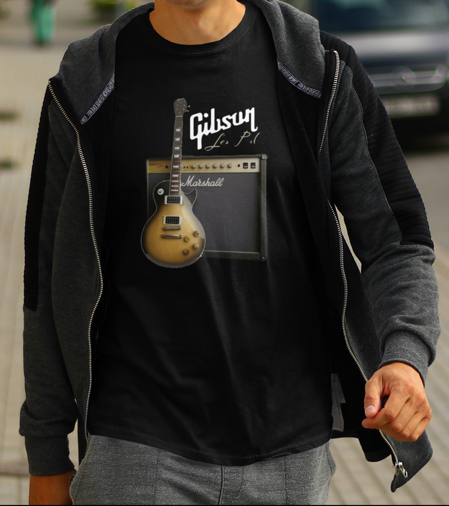 Gibson Les Paul Guitar With Marshall Amplifier T-Shirt