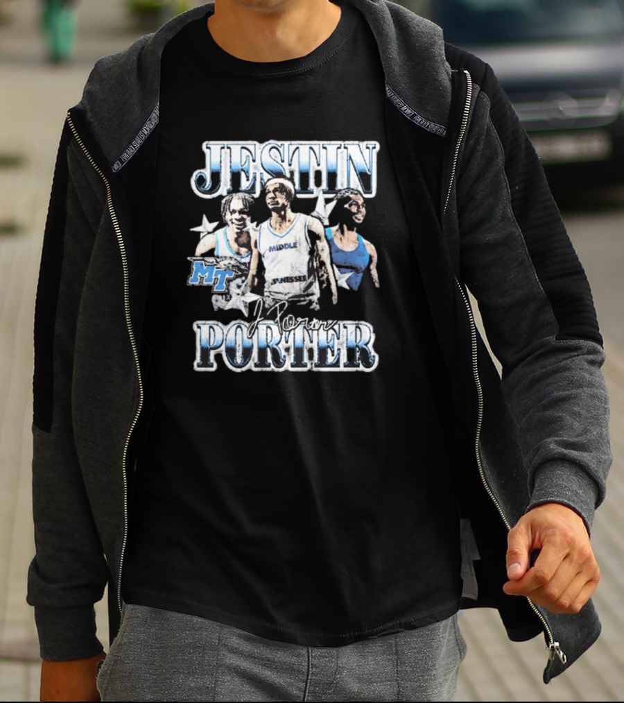 Jestin Porter Middle Tennessee MT 90s Signature Blue Raiders T-Shirt
