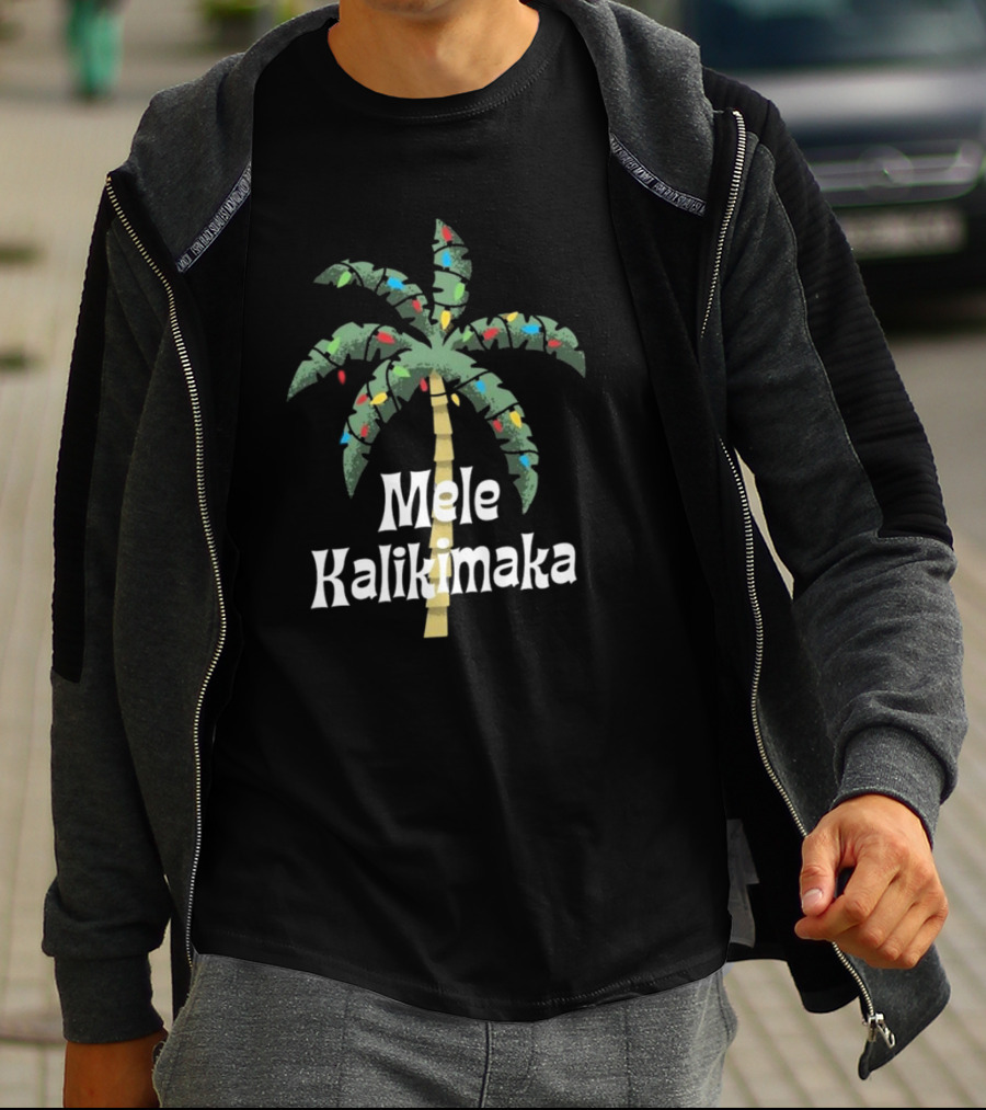 Mele Kalikimaka Christmas Palm Tree With Holiday Lights T-Shirt