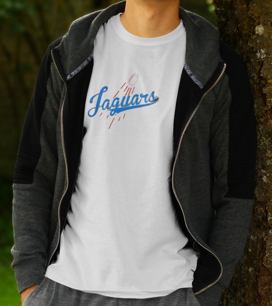 Jacksonville Jaguars Los Angeles Dodgers Crossover Jaguars Script With Football T-Shirt