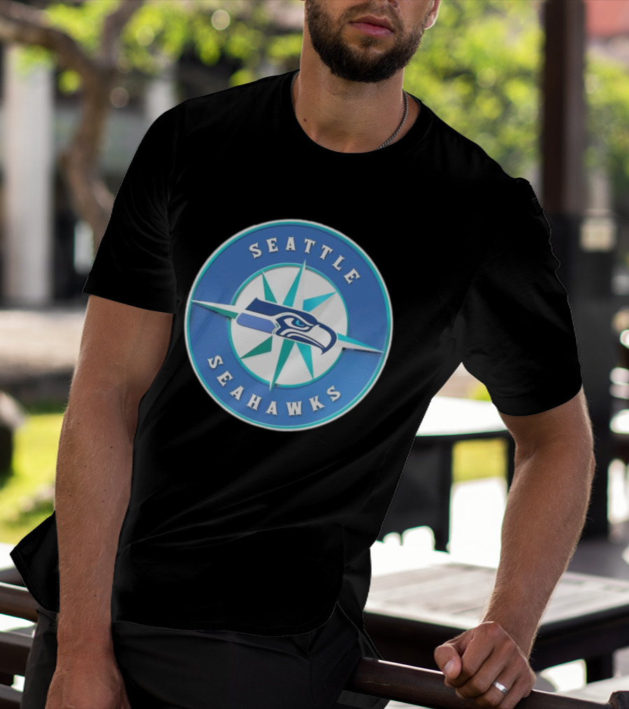 Seattle Seahawks X Mariners Logo Mashup NFL MLB Crossover T-Shirt