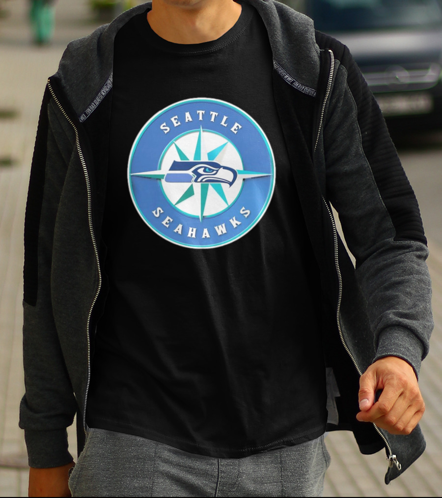 Seattle Seahawks X Mariners Logo Mashup NFL MLB Crossover T-Shirt