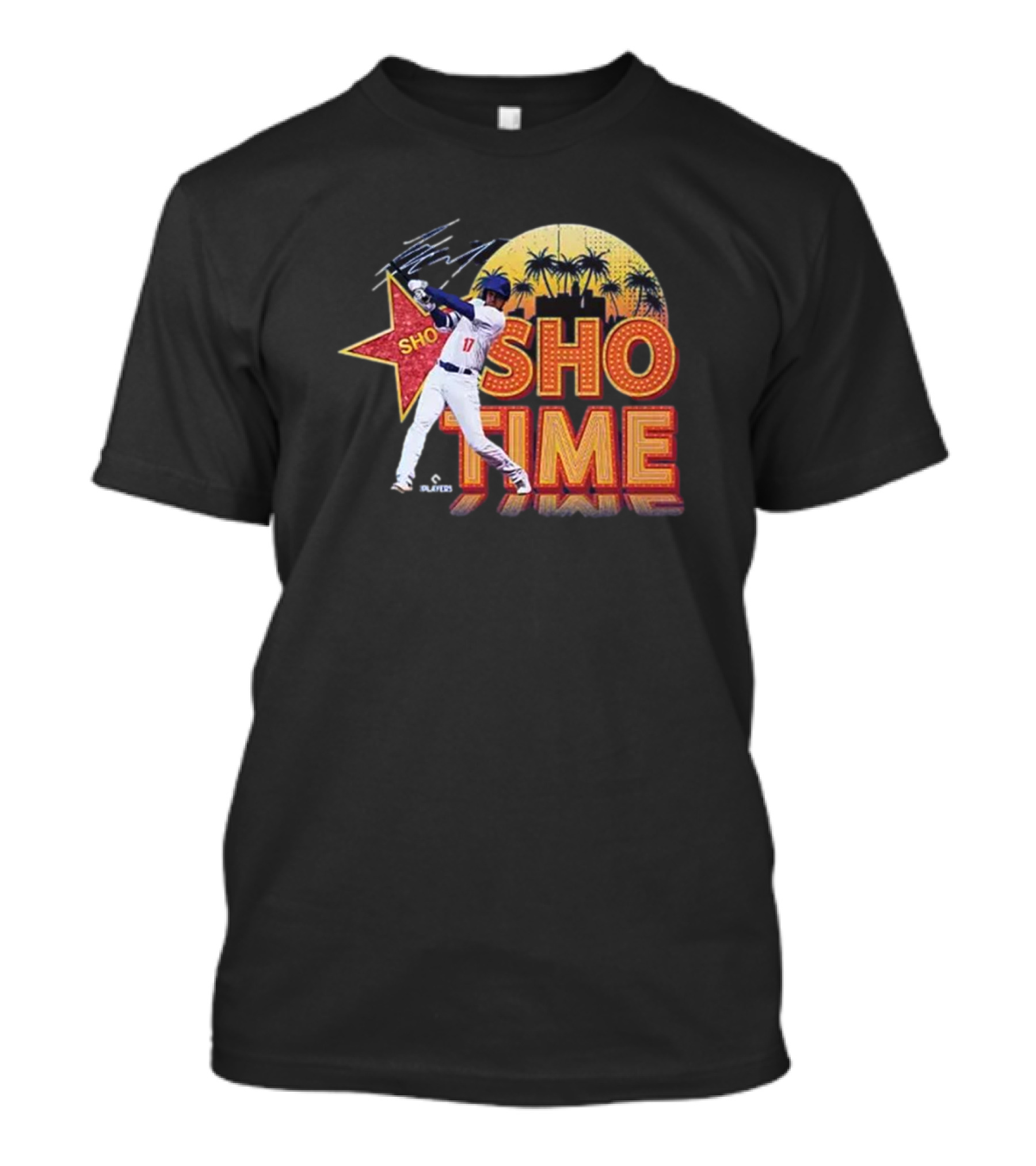 Los Angeles Shohei Ohtani Sho-Time Signature Retro MLB Sunset Palms T-Shirt